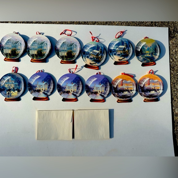 Thomas Kinkade Christmas 12 Pop Up Ornaments Gift Tags With 16 Envelopes Vintage - Picture 1 of 14